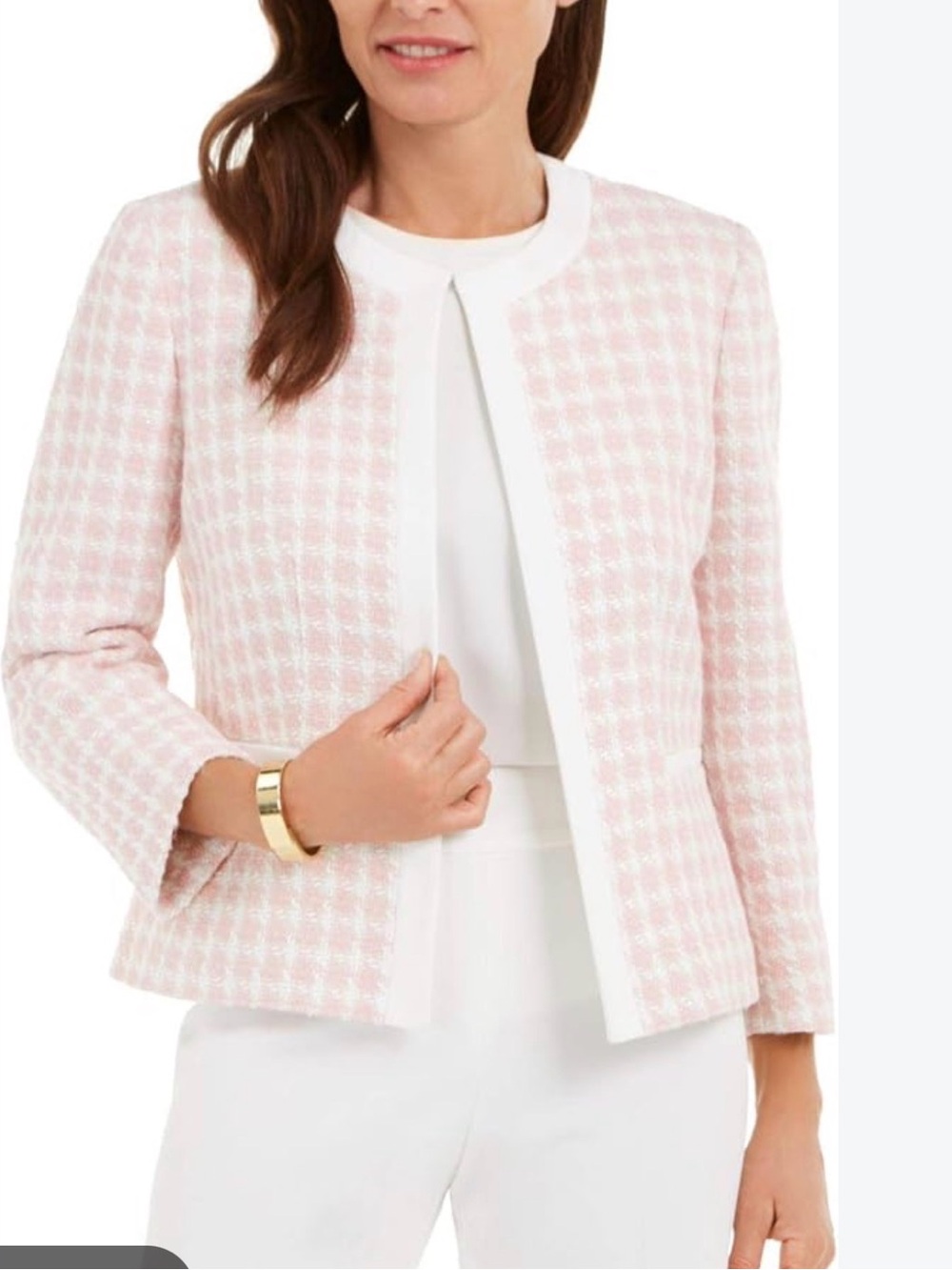 Kasper Women’s Pink&White Checkered Tweed Framed Jacket Size 12